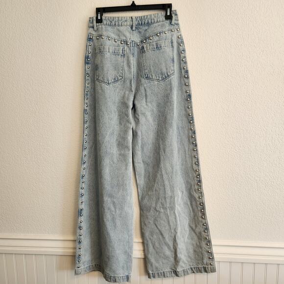 House of Harlow Women's size 6 Studded High Rise Light Wash Wide Leg Jeans‎ New - Picture 6 of 6